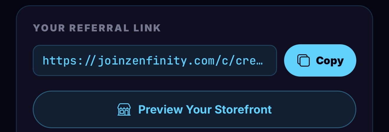 Referral link and storefront preview